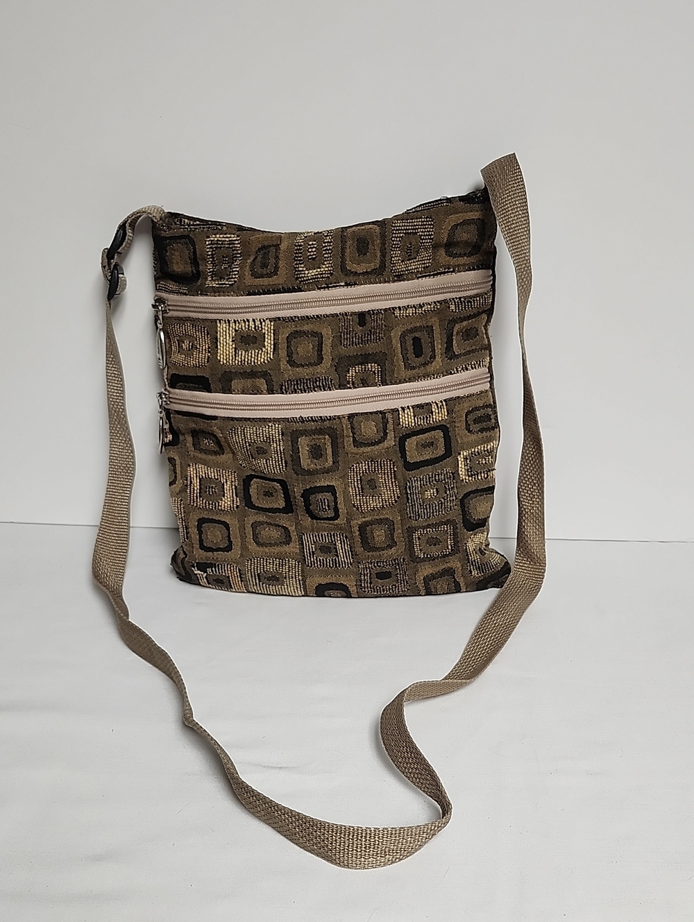 Kenny's Neutral Brown Geometric Crossbody Bag with Adjustable Strap